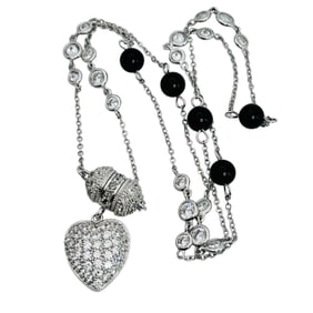 ESPO Cubic Zirconia Sterling Cable Chain Heart Pendant , Magnetic Clasp Necklace, 14.73 G