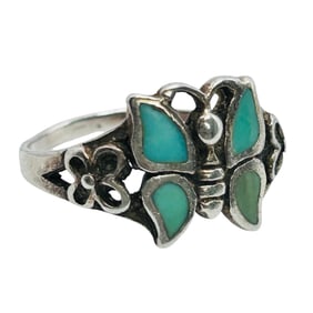 Turquoise Sterling Butterfly Ring Sz6, 2.19