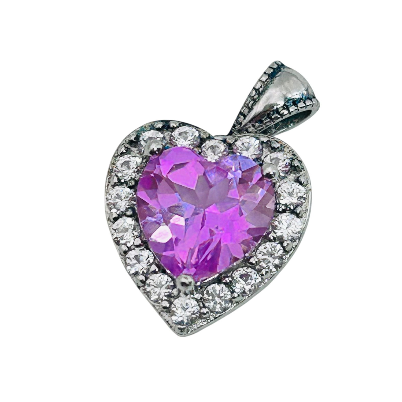 SUN Pink Sapphire Sterling Heart Pendant 2.18 G (1 of 5)