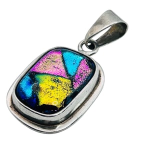 Sterling Rectangular Dichroic Glass Pendant 15.5 G