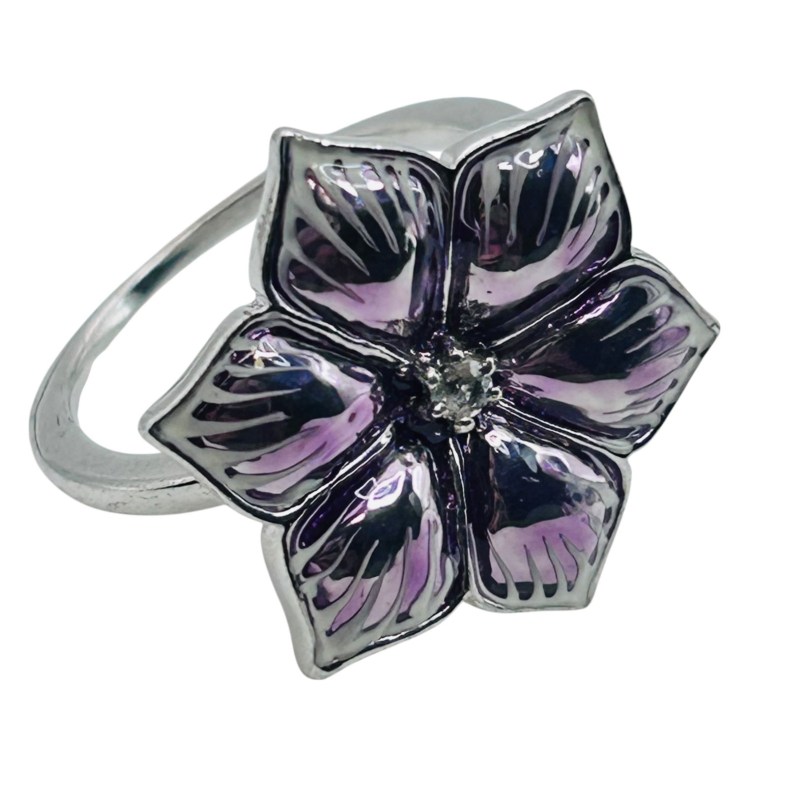SPINEL Enamel Flower Statement Sterling Ring Size 6.5, 4.63 G (1 of 5)