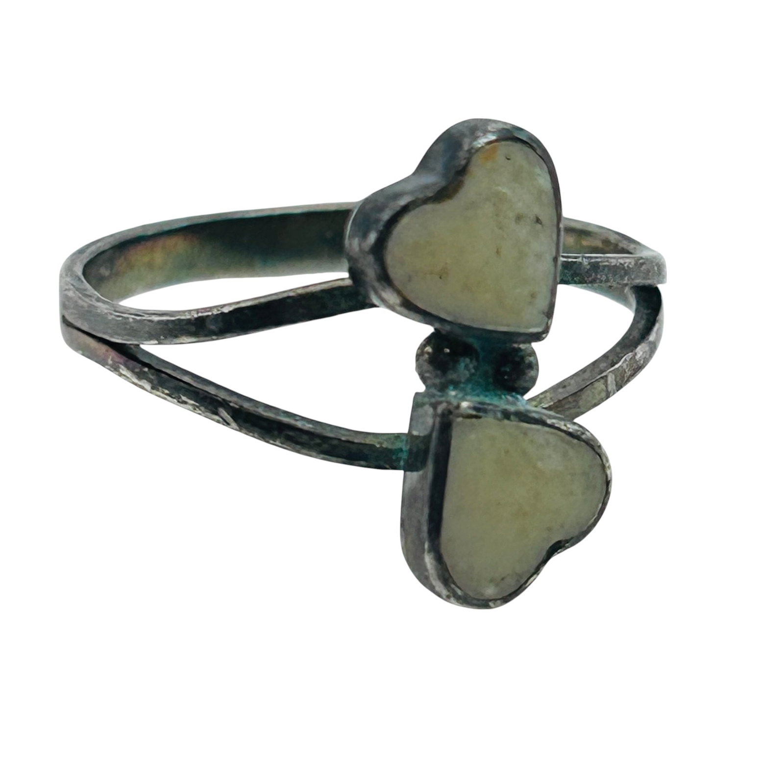 Southwest Mother-of-pearl Double Heart Sterling Ring Size 5, 1.42 G: Southwest mother-of-pearl double heart Sterling ring size 5 1.42 g