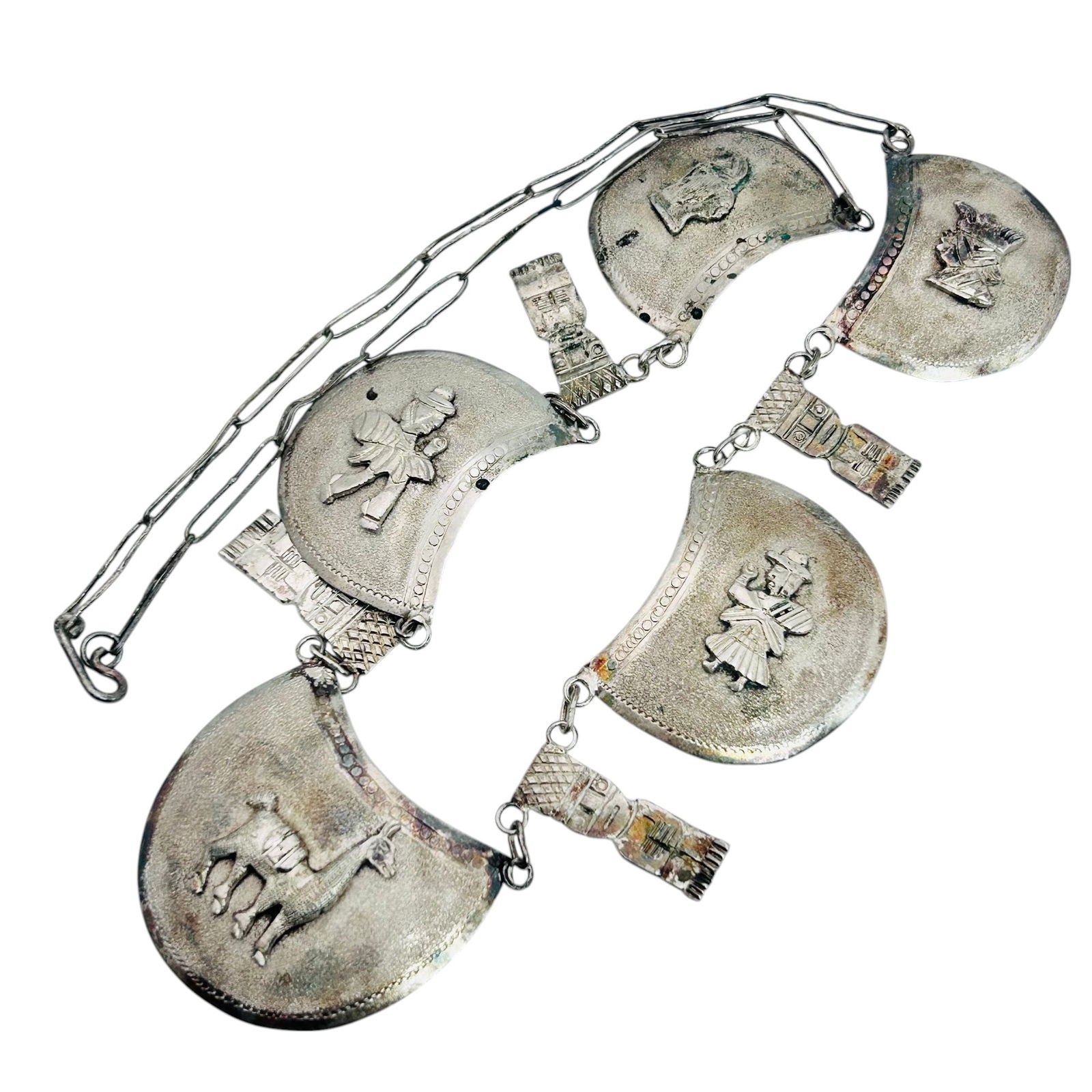 Vintage 900 Silver Peruvian Bib Necklace Some Tarnish 18.73 G (1 of 9)