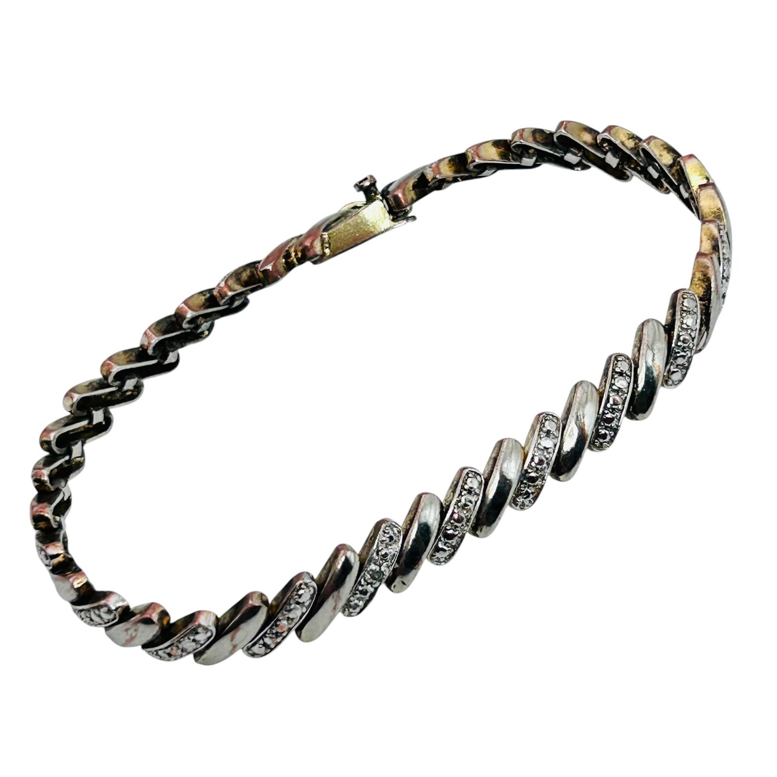 Three Diamond Sterling Tennis Bracelet 14.32g: Three diamond sterling tennis bracelet 14.32g
