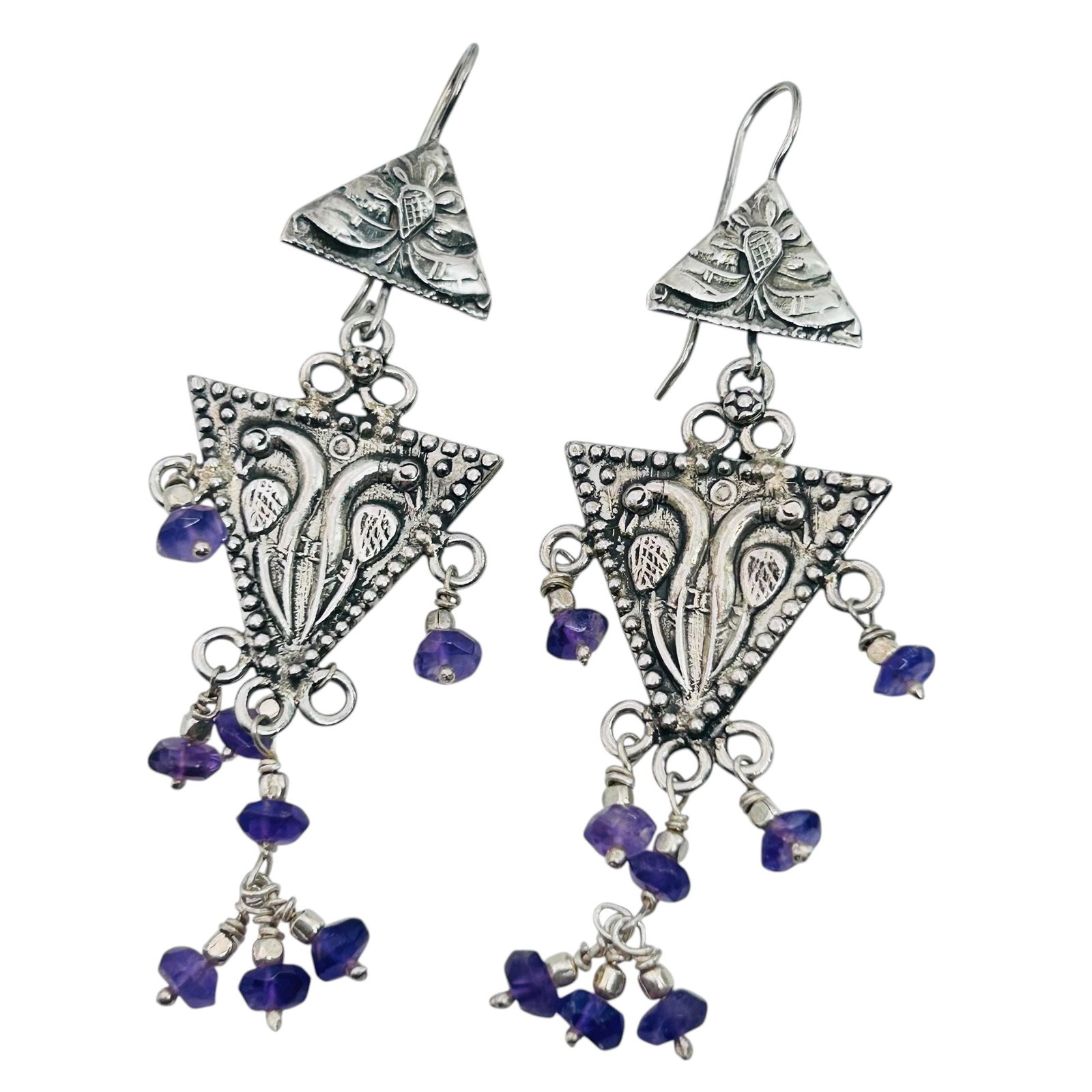 Amethyst Sterling Chandelier Dangle Earrings 11.13g (1 of 6)