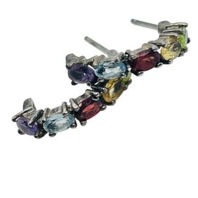 Emerald, Amethyst, Topaz, Garnet Sterling Half Hoop Earrings 3.42g
