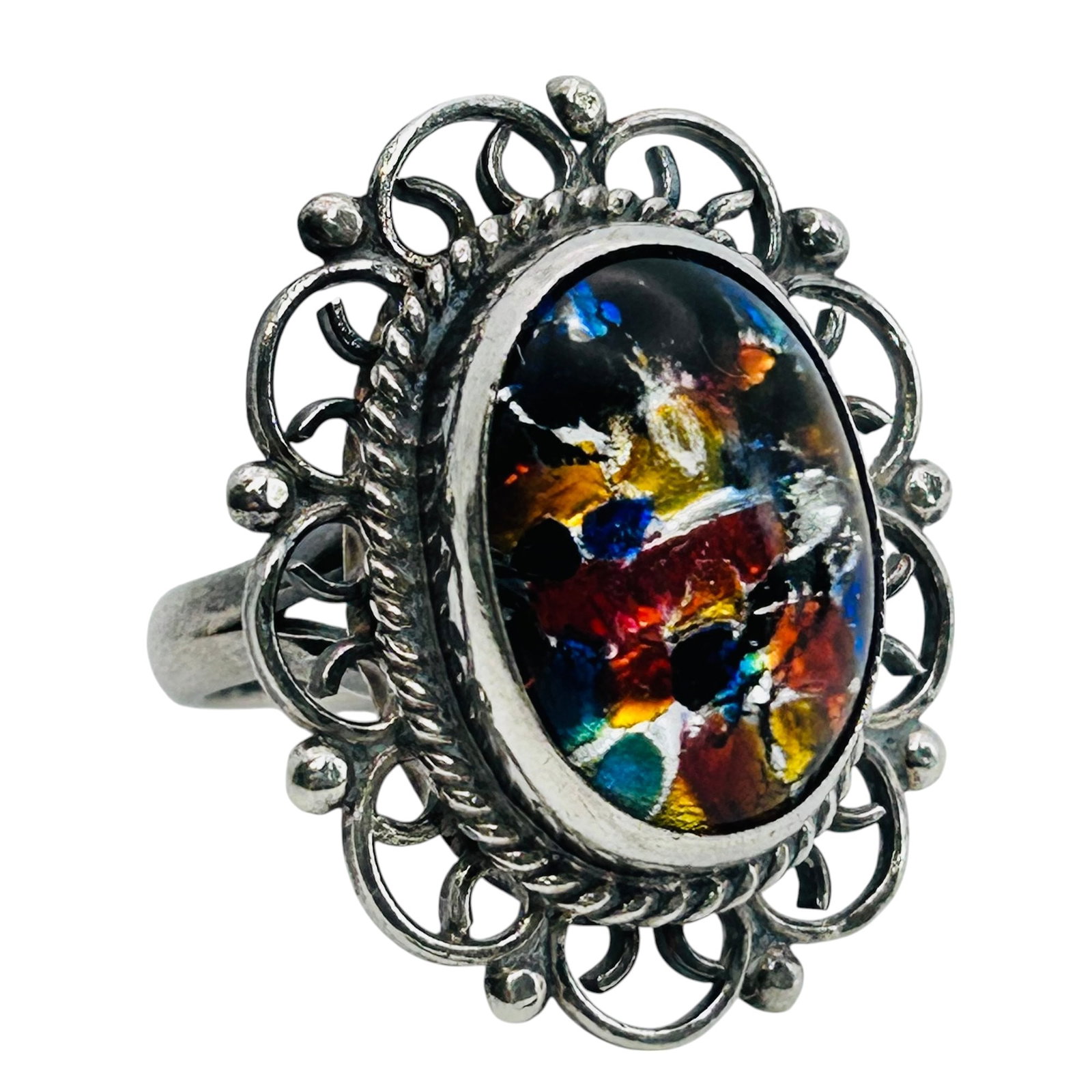 Taxco Mexico GF-15 Sterling DICHROIC Glass Ring Size 8, 10.57 G: Taxco Mexico GF-15 sterling DICHROIC glass ring size 8 10.57 g