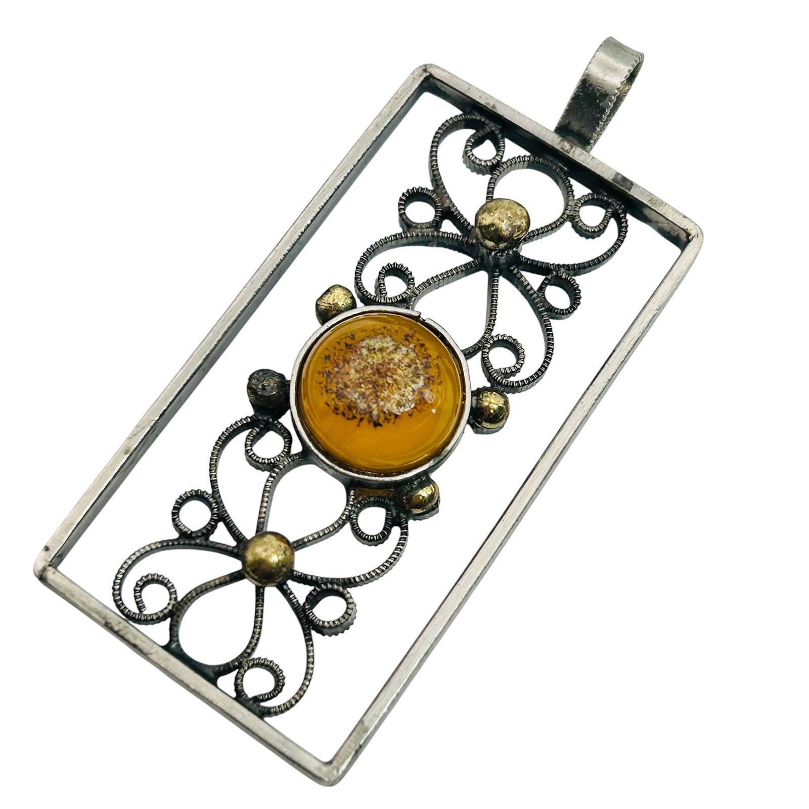 Amber Sterling Rectangular Pendant 12.24 G: Amber Sterling rectangular pendant 12.24 g