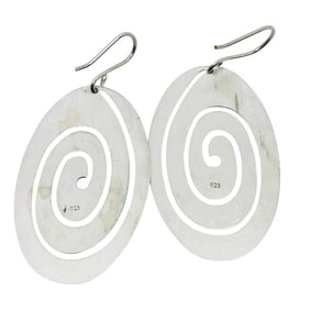 Sterling Swirl Round Hook, Dangle, Hand Etched Earrings 20.18 G