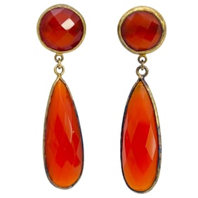 Carnelian Sterling Pushback Dangle Earrings 10.4 G