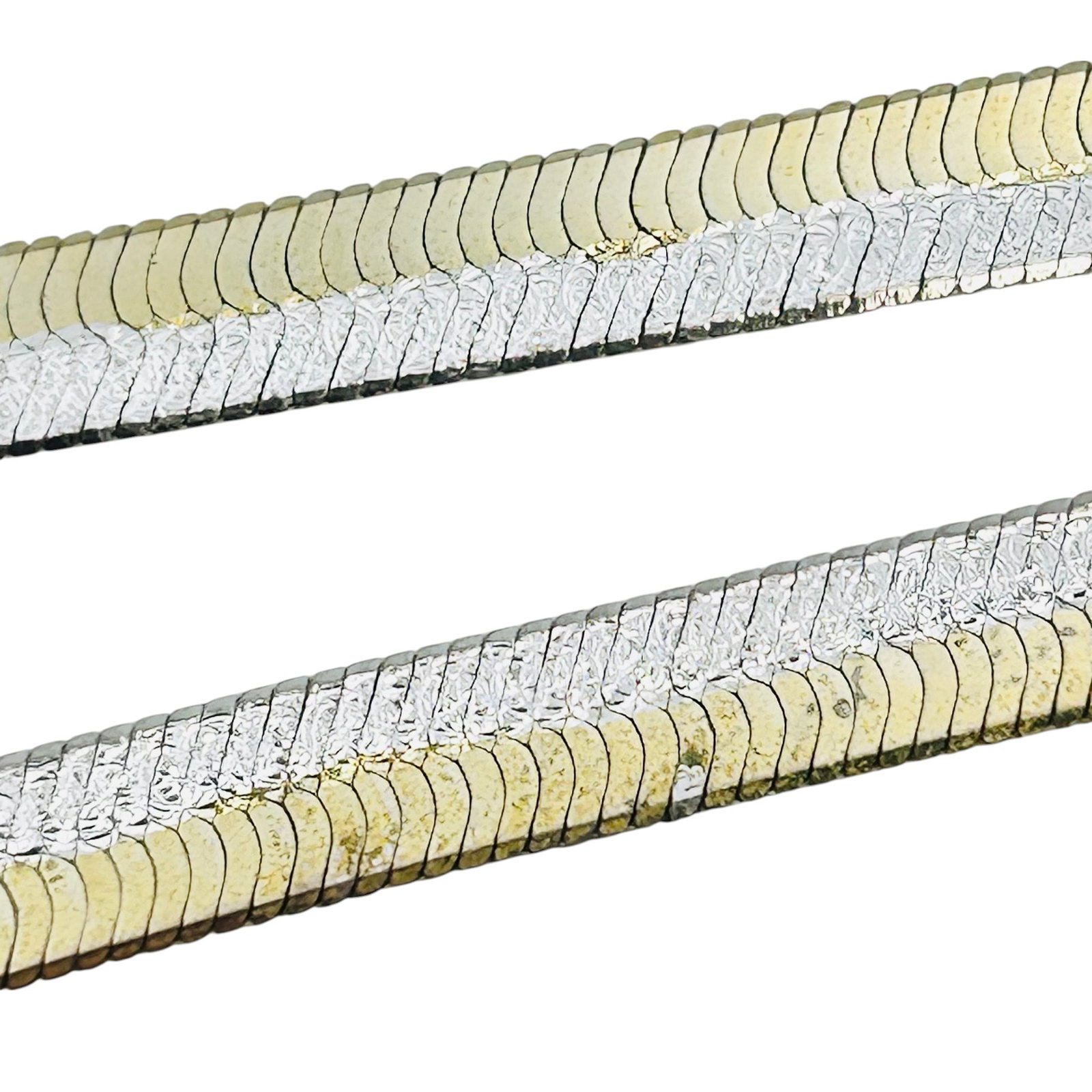Italy, Sterling Two Tone Flat Snake Chain Necklace 12.8 G: Italy Sterling two tone flat snake chain necklace 12.8 g