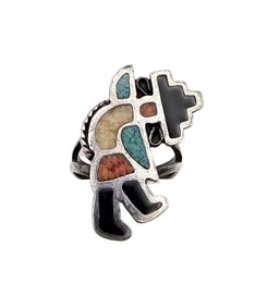 Zuni Inlay Rainbow Man Sterling Silver Ring Size 7 6.2 G