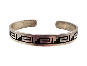 Guy Josytewa Hopi Sterling Silver Overlay Cuff Bracelet 18.9 G