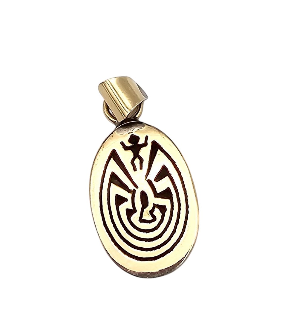Calvin Peterson Navajo 14K Gold Sterling Silver Overlay Man In The Maze Pendant 2.6 G: Calvin Peterson Navajo 14K Gold Sterling Silver Overlay Man in the Maze Pendant 2.6 G