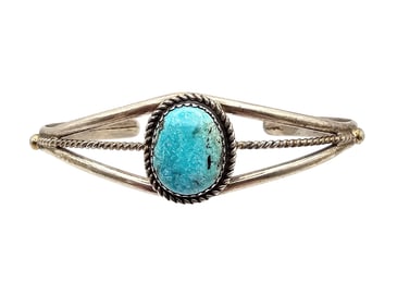 Lenora Begay Navajo Turquoise Sterling Silver Open Band Cuff Bracelet 12.2 G