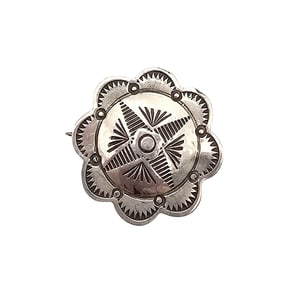 Navajo Sterling Silver Stamp Work Concho Brooch 3 G