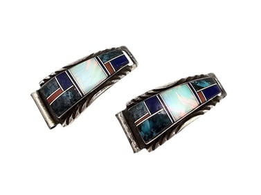 Signed RB Native Multi Stone Sterling Silver Inlay Watch Nibs 8.3 G