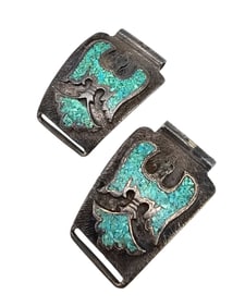 Navajo Crushed Turquoise Sterling Silver Thunderbird Watch Nibs 21.8 G