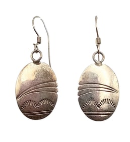 Herbert Cayatineto Navajo Sterling Silver Stamp Work Dangle Earrings 2.8 G