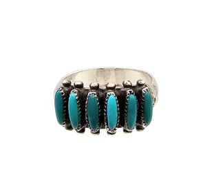 PALOMA Native Turquoise Petit Point Sterling Silver Row Ring Size 6.75 4.3 G