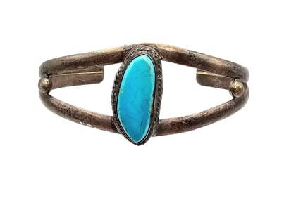 Navajo Turquoise Sterling Silver Open Band Cuff Bracelet 13.7 G