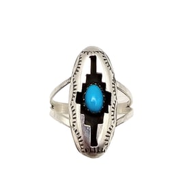 P Navajo Turquoise Sterling Silver Shadow Box Ring Size 8 2.2 G