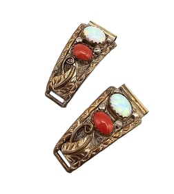 Native 12K Gold Filled Coral Opal Watch Nibs 6.4 G