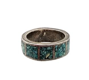 Navajo Crushed Turquoise Sterling Silver Ring Size 5.5 5.9 G
