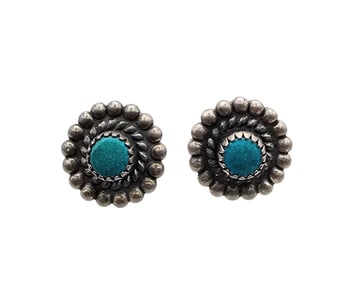 Navajo Turquoise Sterling Silver Flower Earrings 2.2 G