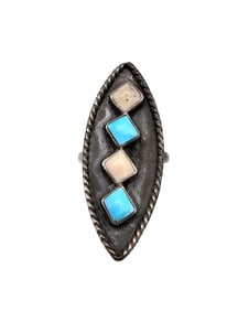 Navajo Mother Of Pearl Turquoise Sterling Silver Shadow Box Ring Size 5.25 4.7 G