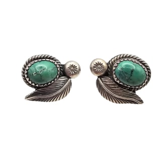 Navajo Turquoise Sterling Silver Earrings 9.1 G