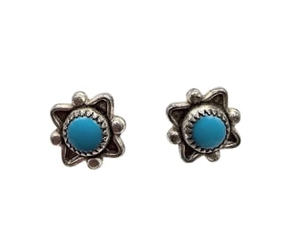 Navajo Turquoise Sterling Silver Sun Earrings 1.5 G