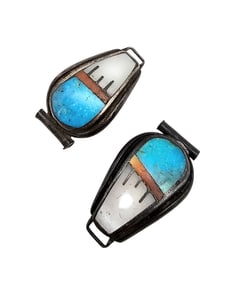 Navajo Coral Turquoise Mother Of Pearl Sterling Silver Inlay Watch Nibs 16.8 G