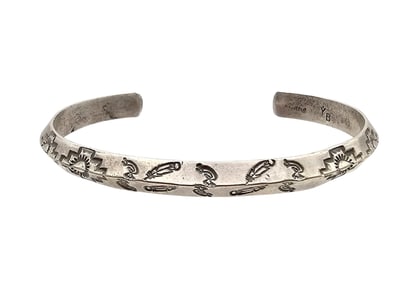 Yvonne Bebo Navajo Sterling Silver Stamp Work Cuff Bracelet 12.6 G