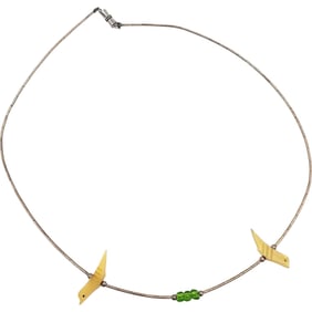 Native Fetish Bird Mother Of Pearl Liquid Silver Sterling Silver Necklace 3.8 G