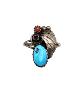 Signed Native Turquoise Coral Sterling Silver Ring Size 5.25 2.2 G