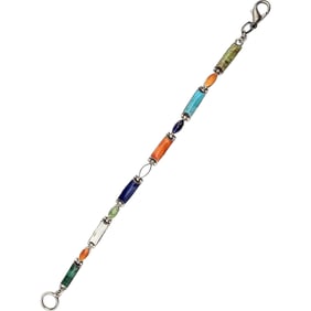 Southwestern Multi Stone Sterling Silver Bracelet 10.8 G