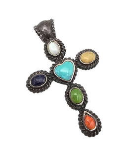 Southwestern Multi Stone Sterling Silver Cross Pendant 9.6 G: Southwestern Multi Stone Sterling Silver Cross Pendant 9.6 G