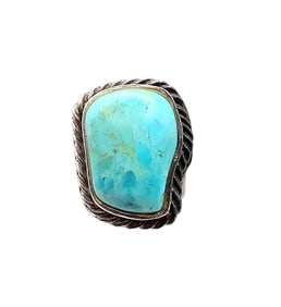 Southwestern Turquoise Sterling Silver Ring Size 6.5 17.7 G