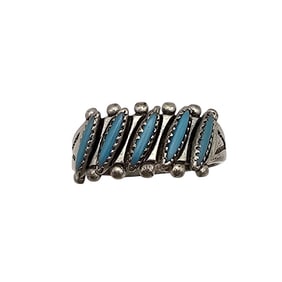Bell Trading Post Turquoise Petit Point Sterling Silver Ring Size 5.5 3.1 G