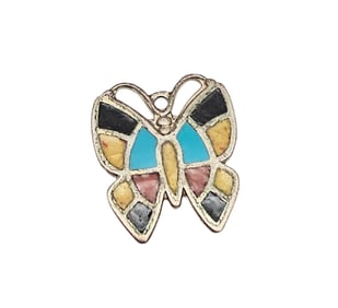 Bell Trading Post Enamel Sterling Silver Butterfly Pendant 1.9 G