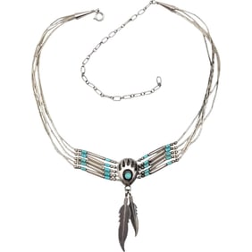Quac Trading Turquoise Liquid Silver Sterling Silver Multi Strand Necklace 13.8 G