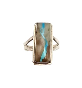 Tom Sam Navajo Turquoise Sterling Silver Ring Size 6.25 3.5 G