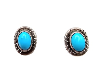 Southwestern Style Turquoise Sterling Silver Earrings 2.7 G