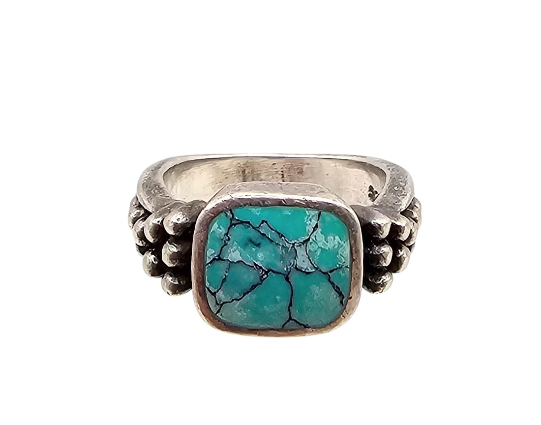 Signed Southwestern Turquoise Sterling Silver Ring Size 4.75 5.4 G (1 of 4)