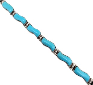 Southwestern Turquoise Sterling Silver Bracelet 10.2 G