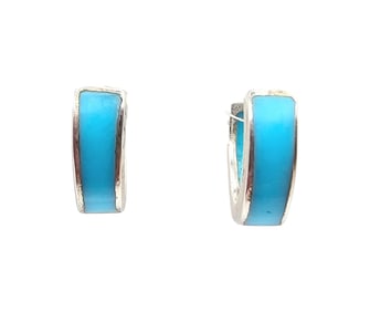 Southwestern Turquoise Sterling Silver Hoop Earrings 2.7 G
