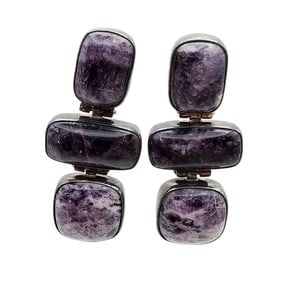 Jay King Mine Finds Charoite Sterling Silver Hing Dangle Earrings 15.5 G