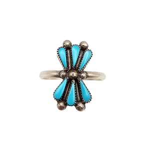 Navajo Petit Point Turquoise Sterling Silver Ring Size 7.5 2.2 G