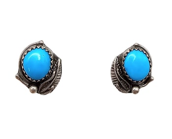Navajo Turquoise Sterling Silver Earrings 2.7 G